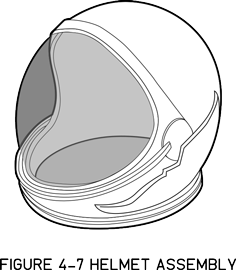 Recreation of the Helmet Assembly drawing, Figure 4-7 in the NASA Gemini Project extra-vehicular activity pressure suit familiarization handbook.